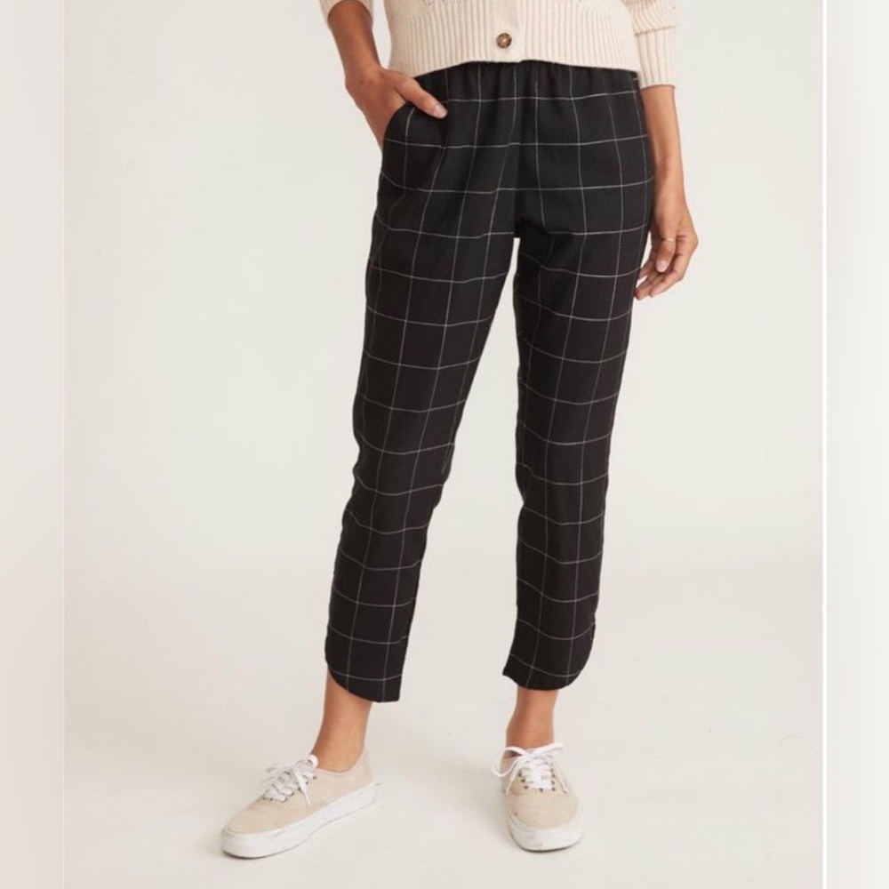 Marine Layer Black Windowpane Plaid Elastic Waist Crop Pants Women’s Small